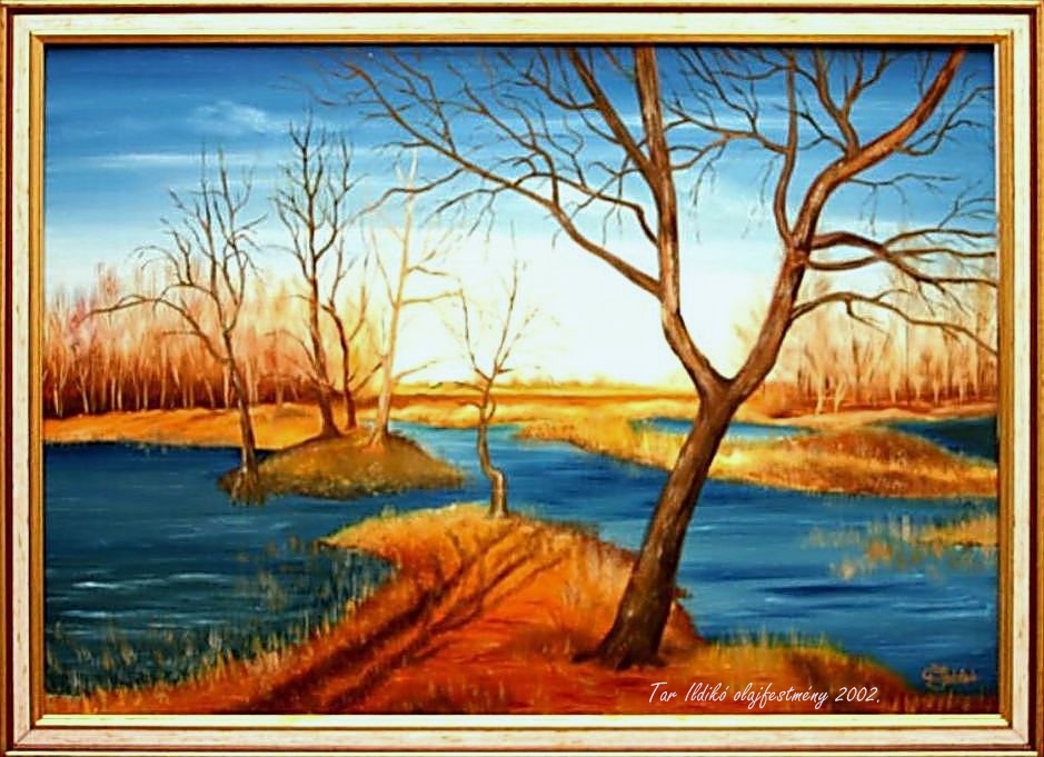 Tar Ildikó olajfestmény 2002 Árnyék a tóparton, 50×70 cm